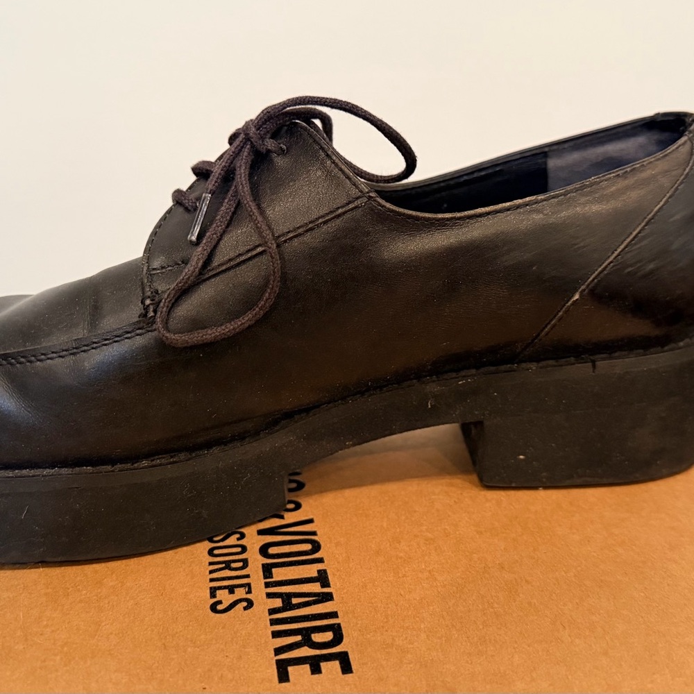 Black Lace-Up Casual Leather platform Shoes - Picture 6 of 7